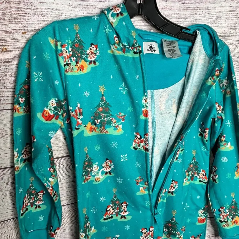 Disney Parks Mickey Mouse Christmas Winter Pajama Lounge Zip Union Suit Size 7/8 - Picture 3 of 12